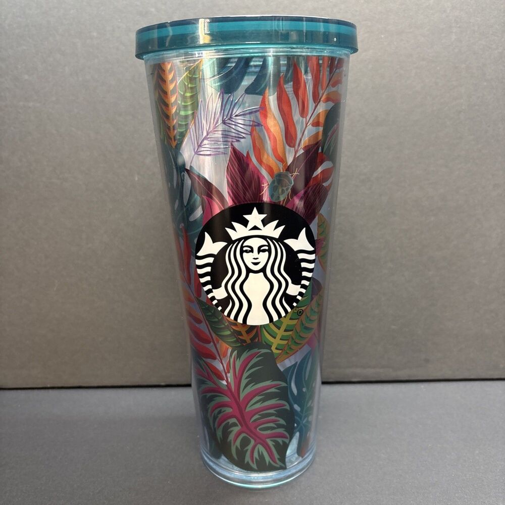 STARBUCKS Metallic Tropical Leaves Aloha Tumbler Cold Cup Venti 24 oz